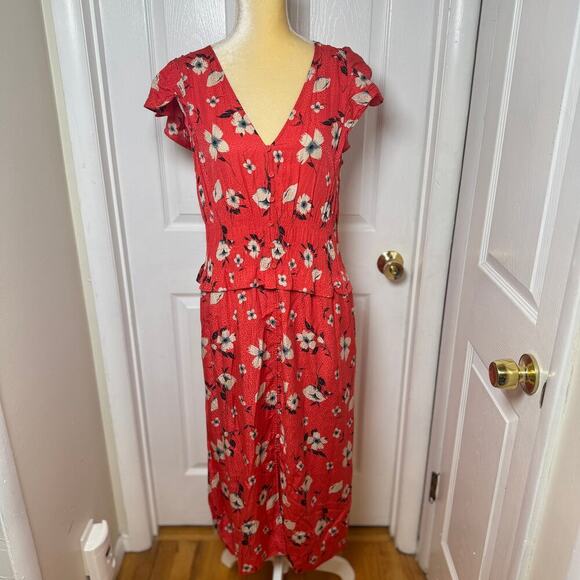 Rebecca Taylor Daniella Smocked Floral Silk Button Down Midi Dress - L - Picture 2 of 10